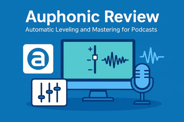 Flat illustration representing Auphonic’s automatic audio leveling and mastering for podcasts.